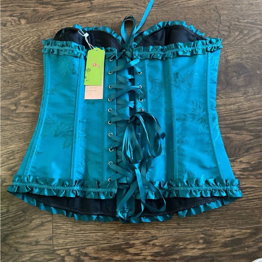 Teal Satin Corset Top - Picture 2 of 3